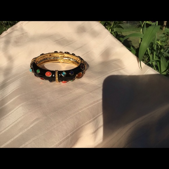 Kenneth J. Lane Jeweled Black & Gold Enamel Bangle Bracelet Multi - Picture 9 of 11